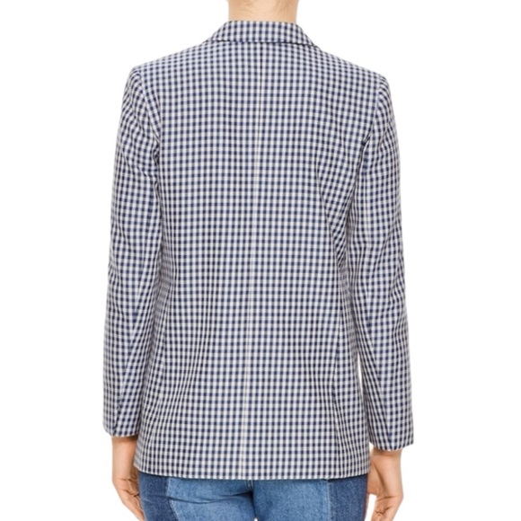 SANDRO Elia Mini Houndstooth Plaid Check Blazer Jacket Blue Gray Cotton Size 12 - Picture 2 of 12